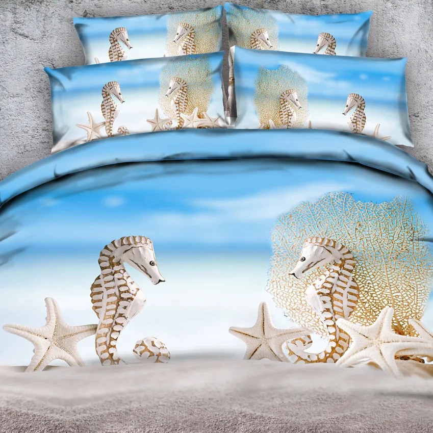 Goldeny 4 Parts Per Setsummertime Beach Scene With Sea Horse And