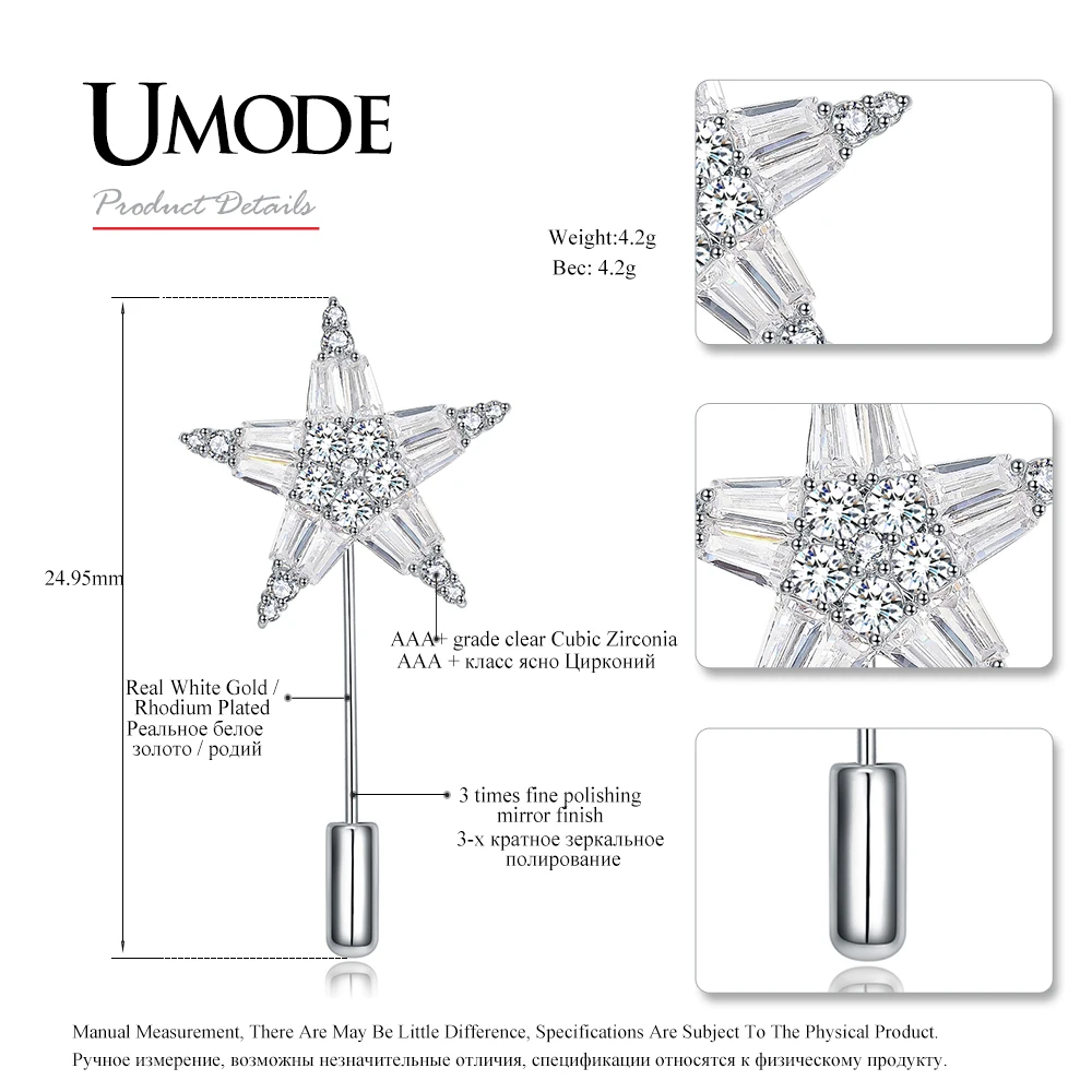 Женская брошка с кристаллами UMODE прозрачная фианитом для свадьбы украшения