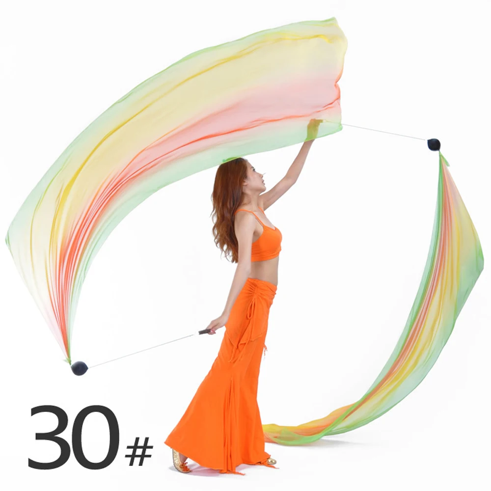 

1pair=2pcs Popular Multi-color Belly Dancing Imitation Silk Veil Poi 200x70cm 31 colors available