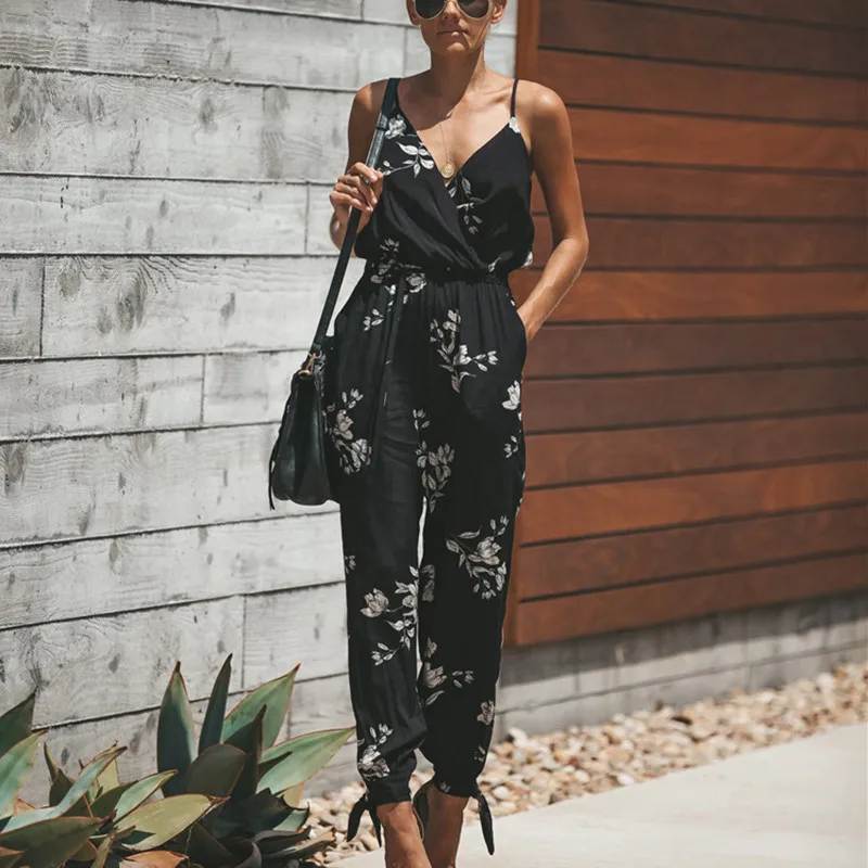 yashangyi V Neck Sexy Strap Playsuits Women Body Femme Macacao Feminino Playsuit Overalls Print Summer Bandage Rompers With Belt