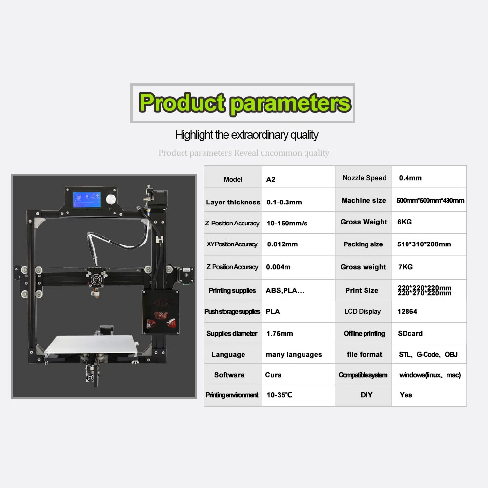 Anet A2 большой размер печати Impresora 3d полная металлическая рамка простая сборка