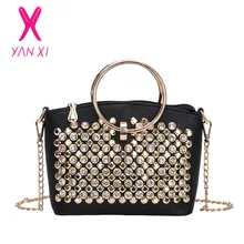 Новинка, сумки с заклепками, роскошные сумки, женские сумки, дизайнерские сумки с кристаллами, сумки через плечо на цепочке для женщин, сумка-мессенджер
