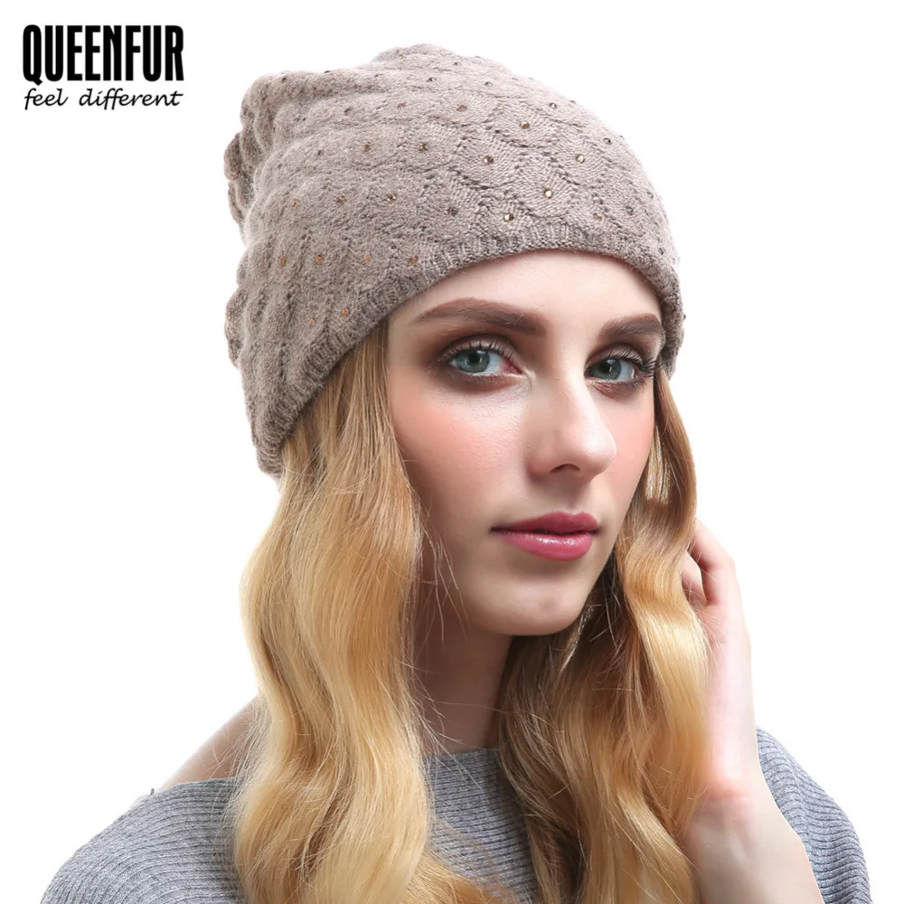 QUEENFUR 2017 Winter Knit Wool Beanies Cashmere Hat Women Winter Caps