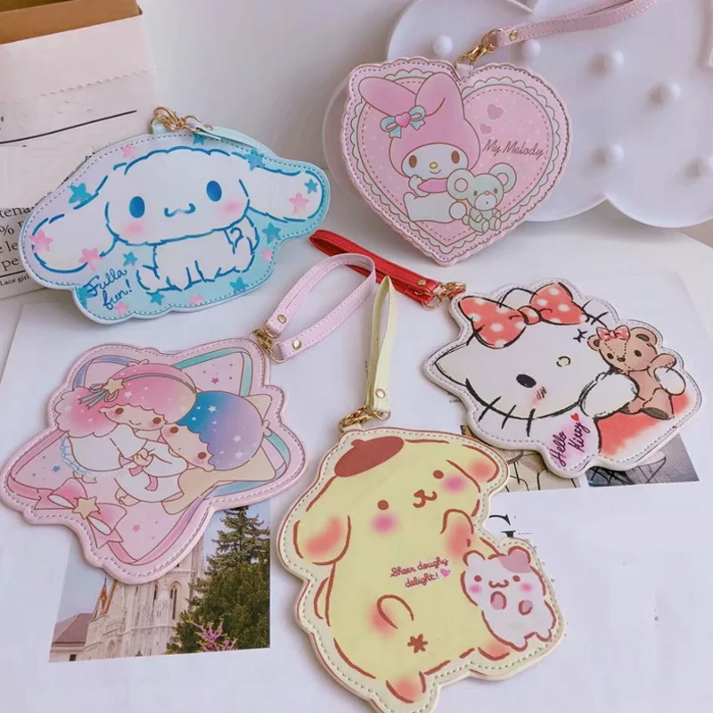 

1pc Kawaii PU Card Bag cat My Melody Pudding Cinnamoroll Twin Stars ID Card Holder KeyChain Bus Card gift Novelty toys