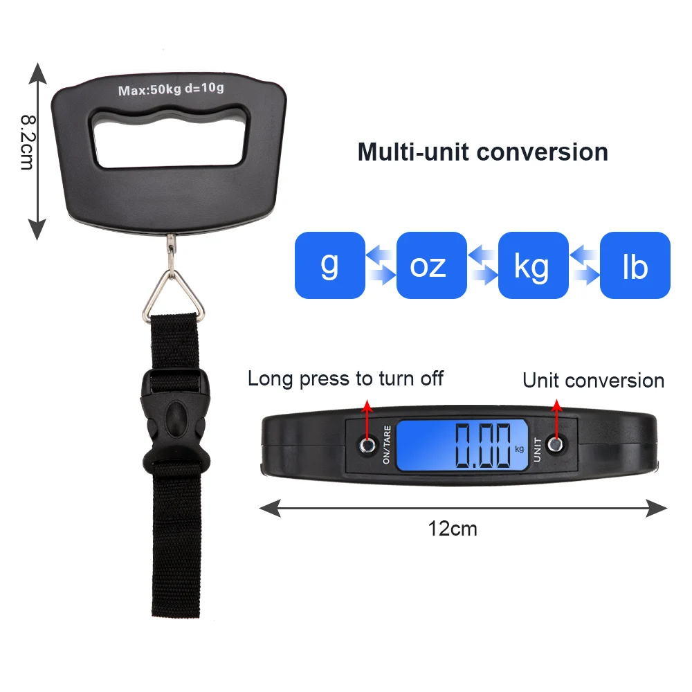 

50kg 10g Handheld Digital Luggage Scale with Grip for Travel Portable Electronic Weighing Suitcase LED Display Balance