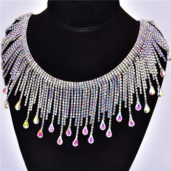 

High Quality 8.5cm tassel Crystal AB Silver Claw Sew On Rhinestone Chain Cup Glitter Rhinestone Gold Claw For Wedding Dress 50cm