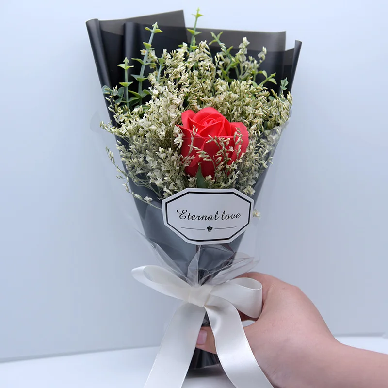 Flone Mini Artificial Dried Flower Scented Soap Rose Flower Crystal Grass Bouquet Fake Gypsophil Flower Wedding Home Party Decor (2)