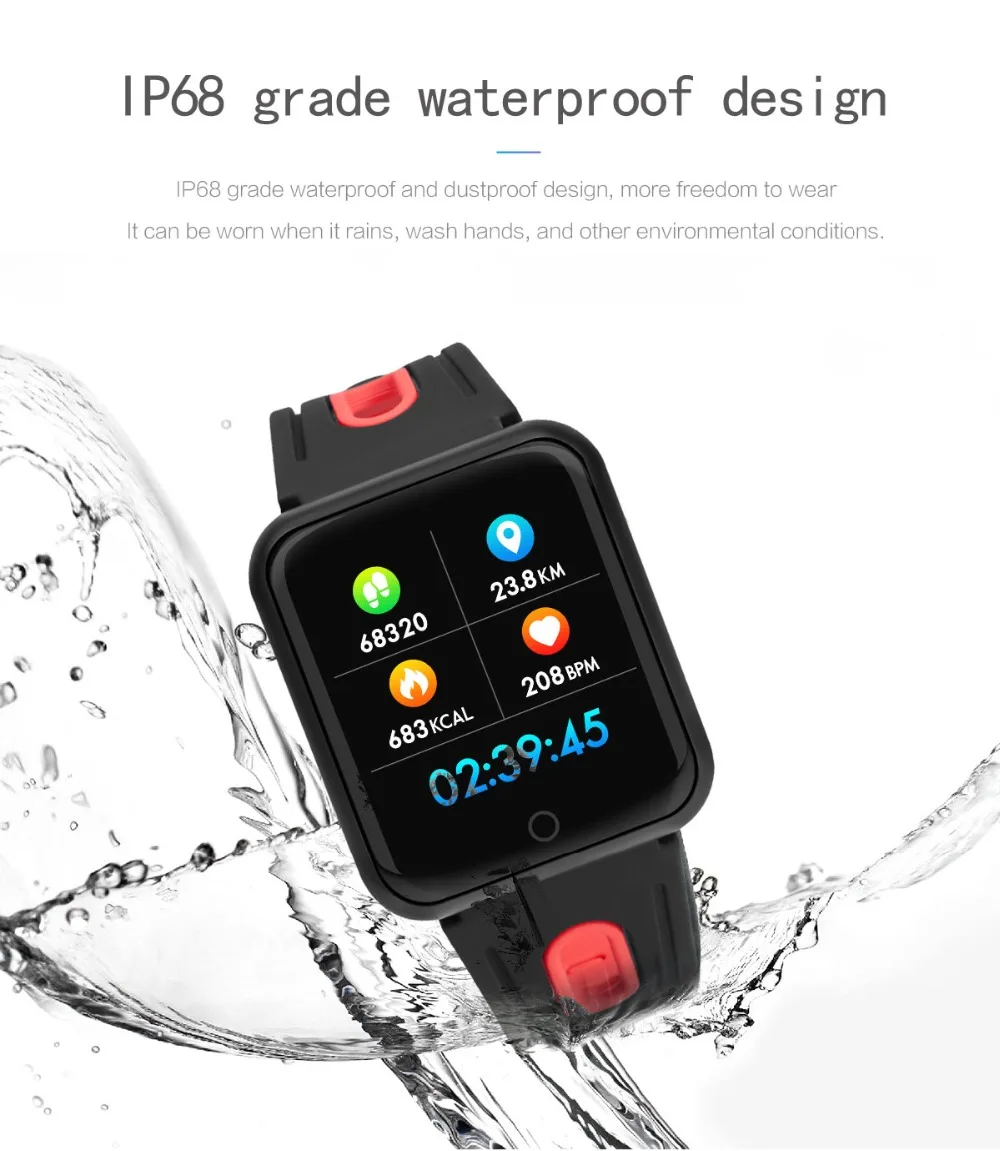 Смарт-часы P68, ремешок IP68, водонепроницаемые, умные часы, динамический пульсометр, монитор артериального давления для iPhone, Android, спортивные часы для здоровья