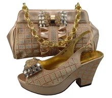 GF26 CHAMPAGNE Freies Verschiffen! dame Italienisch passende schuh-und taschensatz für hochzeit und partei in groß Größe 38/41.