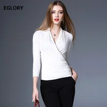 Плюс Размеры осень-зима Топы Для женщин Sexy v-образным вырезом сплошной Цвет Белый Черный Повседневное базовые Топы пуловер Женский Повседневная одежда XXXL