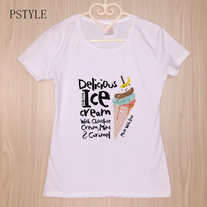 

Ice Cream Print Women's T-shirts Summer Korea Kawaii Style Female Tees Shirt Aesthetic Harajuku Short Sleeve Basic White Tops