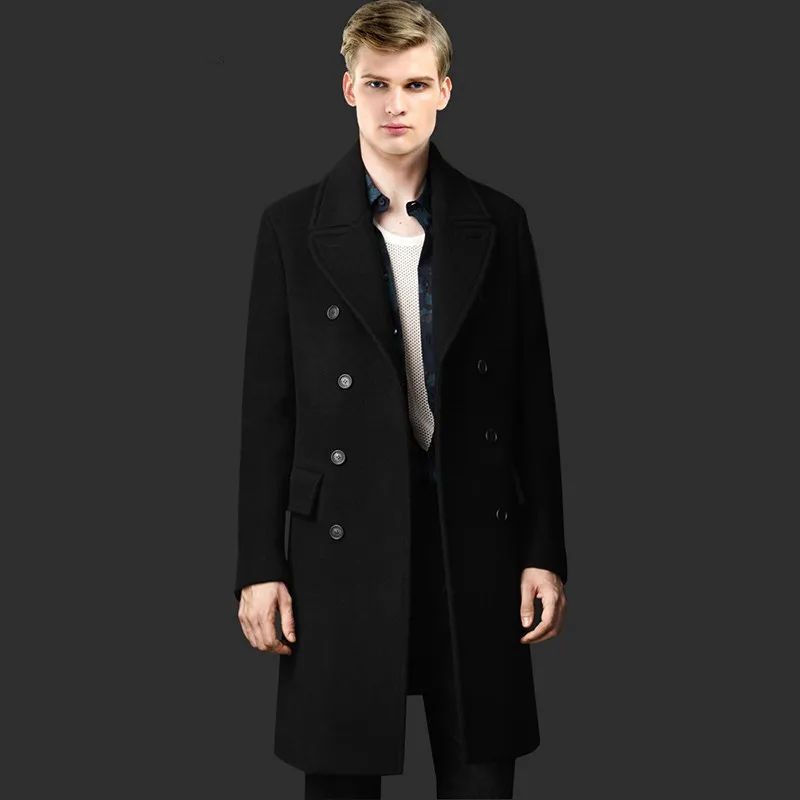 Spring Autumn Men's Brand Long Woolen Trench Male Overcoat Double ...