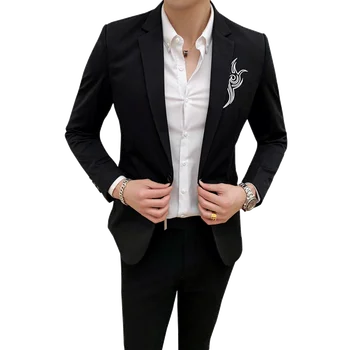 

Autumn mens embroidered tuxedo suit jacket slim design Terno Masculino Asian size men blazer S M L XL XXL XXXL