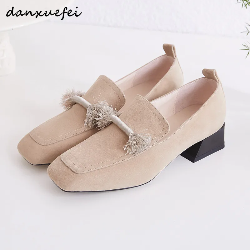 

Women's genuine suede leather slip-on flats single shoes high quality fringe leisure female comfortable footwear casual shoes