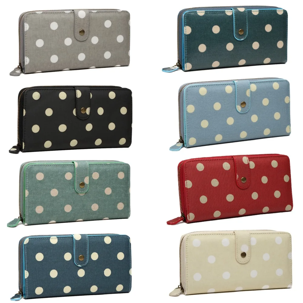 

Miss Lulu 5 Pieces Women Purse Wallet Clutch Hand Bag Girls Polka Dots Matte Oilcloth Long Money Bags Card Holder Black YD6801