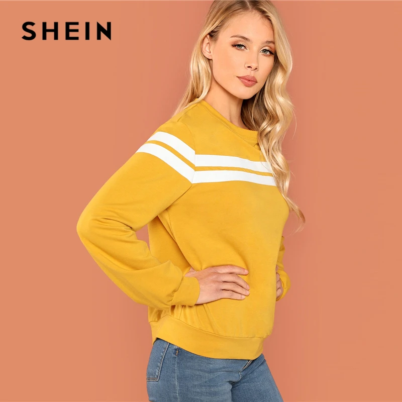 SHEIN Стильный Спортивный Джемпер В Полоску Женский Осенний Повседневный Топ С Длинными Рукавами И Круглым Вырезом Яркий Свитшот