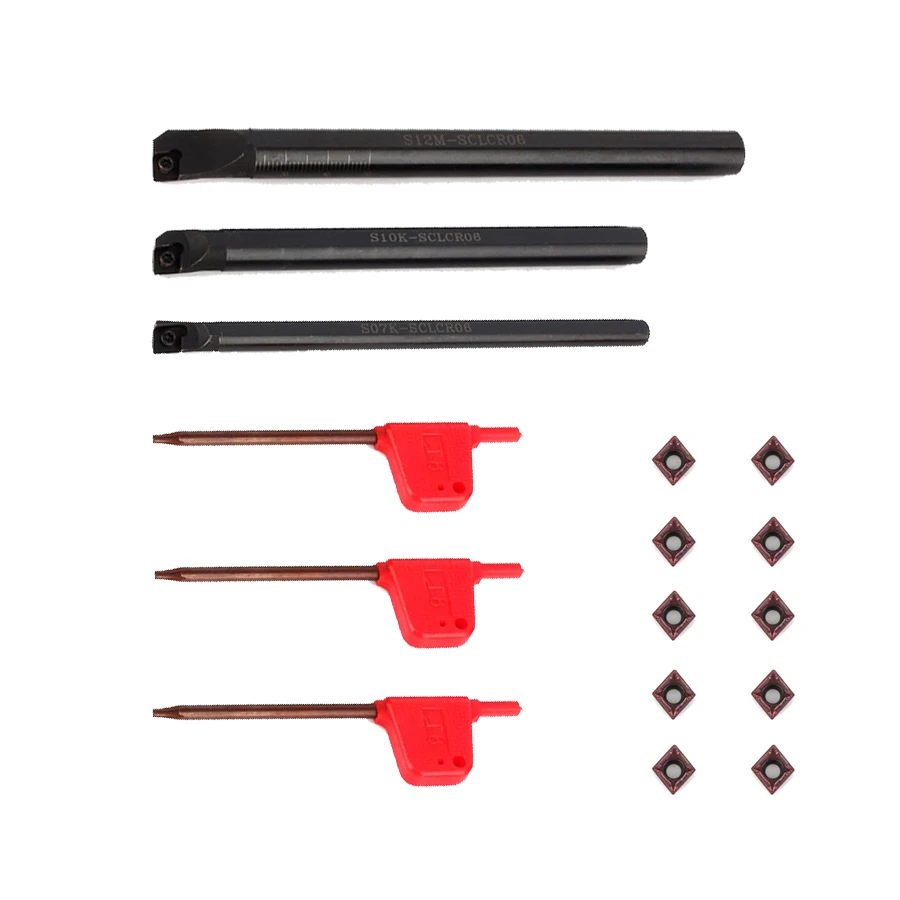 

3 Pcs SCLCR Lathe Boring Internal Turning Bar Holder + 10 Pcs CCMT0602 Insert CNC Internal Turning Tools