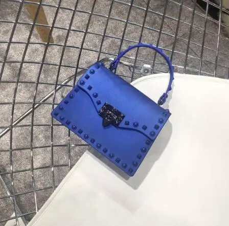 Новые роскошные женские сумки, дизайнерская сумка на плечо с заклепками, известный бренд, сумка-тоут, сумки-мессенджеры, ПВХ Желейная сумка, женские сумки ярких цветов, Основная сумка - Цвет: Синий