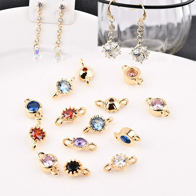 

18Ks gold copper plated double hanging single zircon diamond necklace bracelet earring DIY all-match simple material accessories