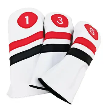 

3PCS Golf Head Covers Driver Fairway Wood Headcovers Black Red White Vintage PU Leather 1 3 5 Driver Fairway Head Covers for Gol