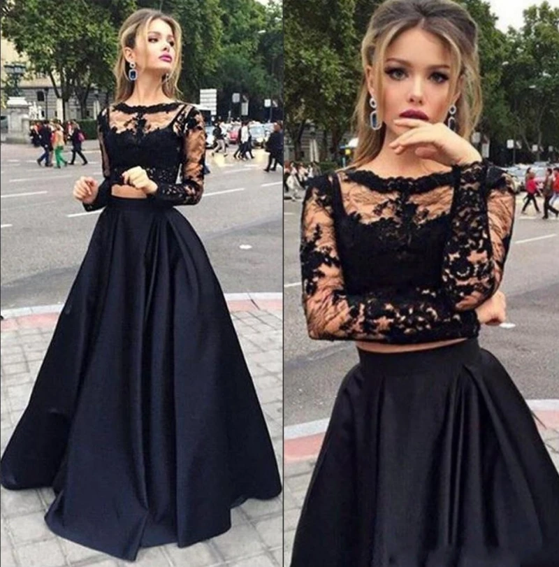 Vestidos negros De dos piezas para baile De graduación, Top transparente De  encaje satinado, línea A, Vestidos formales De noche para fiesta, ropa De  noche|Vestidos de graduación| - AliExpress