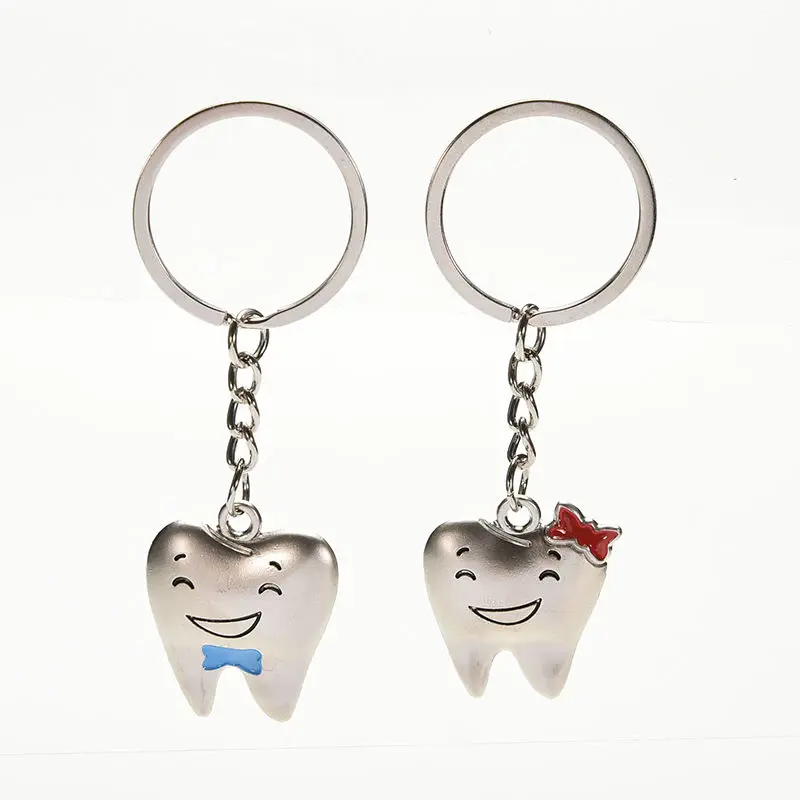 Cartoon Teeth Keychain Dentist Decoration Key Chains Stainless Steel
