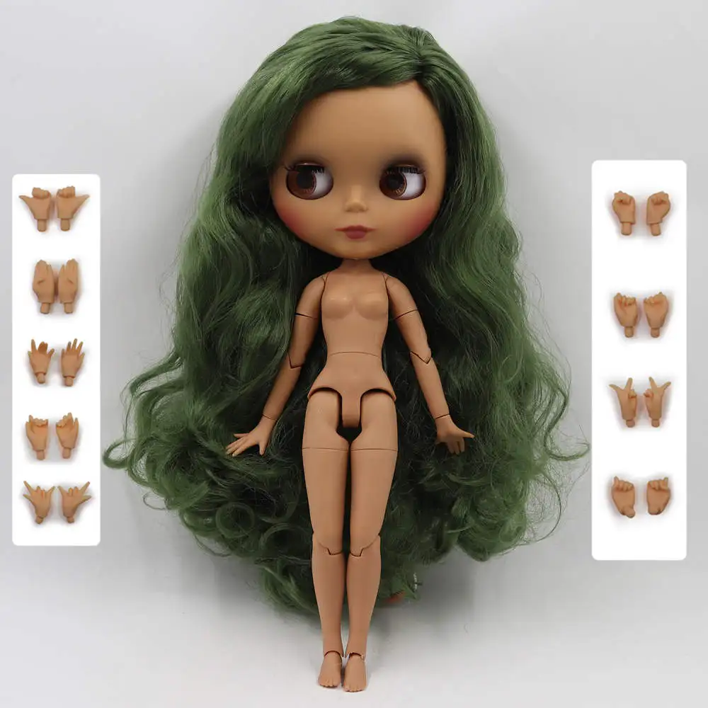 Кукла Blyth, 30 см, темная кожа, матовое лицо, винтажная зеленая, без челки, кудри, волосы, 1/6 суставов, тело, ледяной SD, сделай сам, высокое качество, игрушки, подарок - Цвет: Красный