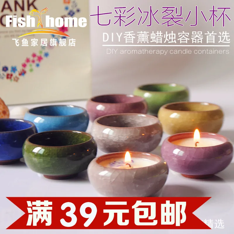 

Ice Crack Colorful Ceramic Candlestick DIY Aromatherapy Candles Holders Birthday Scented Candle Making Wedding Decorations