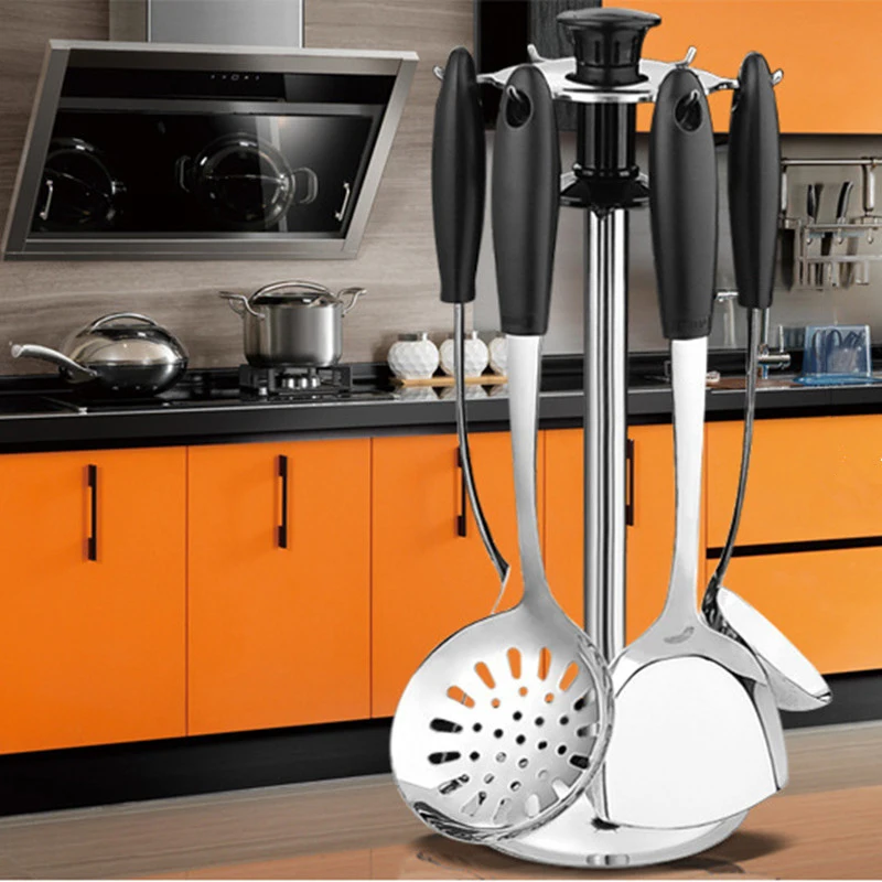 

Stainless Steel Cooking Tools Sets turner Leakage Shovel Colander Ladle and Swivel bracket Cooking Utensil Sets