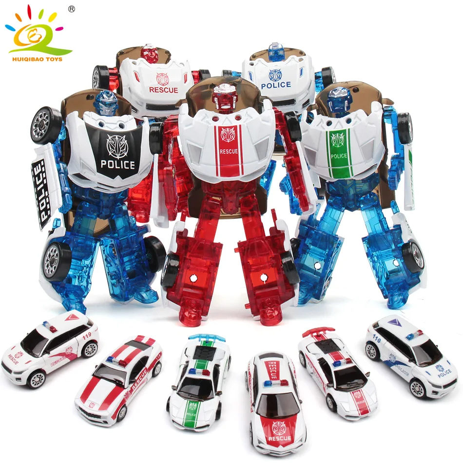 

8cm mini Police Transformation Alloy Metal Robots Car Deformation anime Action Figures Toys for Children kids boys gifts 8style
