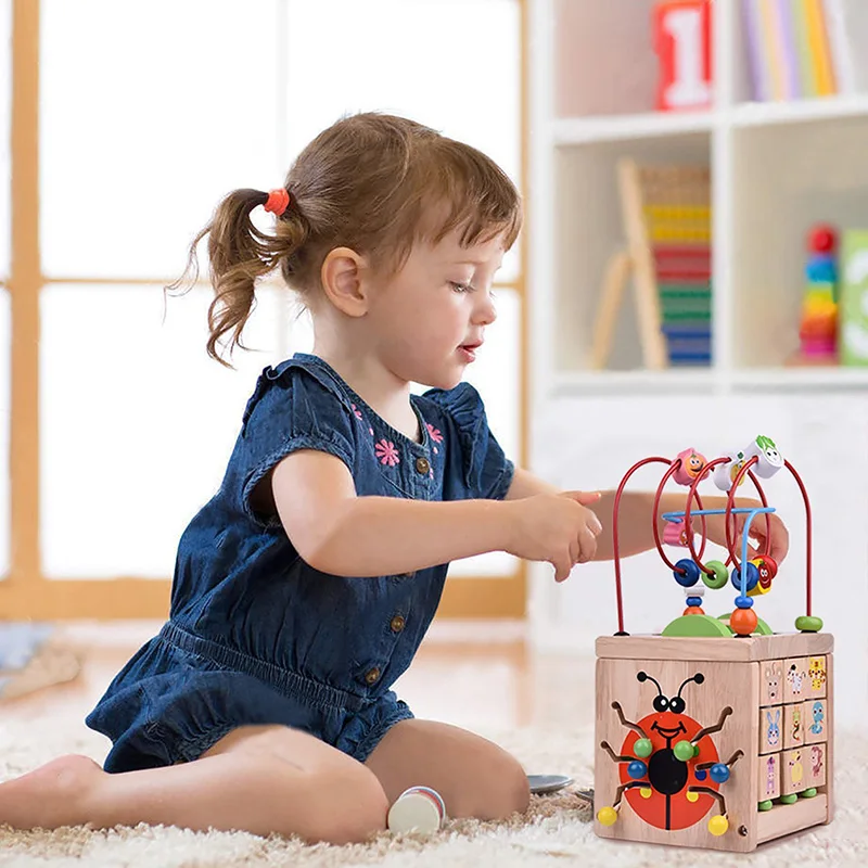 Baby Wooden Round Beads Maze Activity Cube Blocks Multifunction Early Learning Educational Cognition Toys | Игрушки и хобби