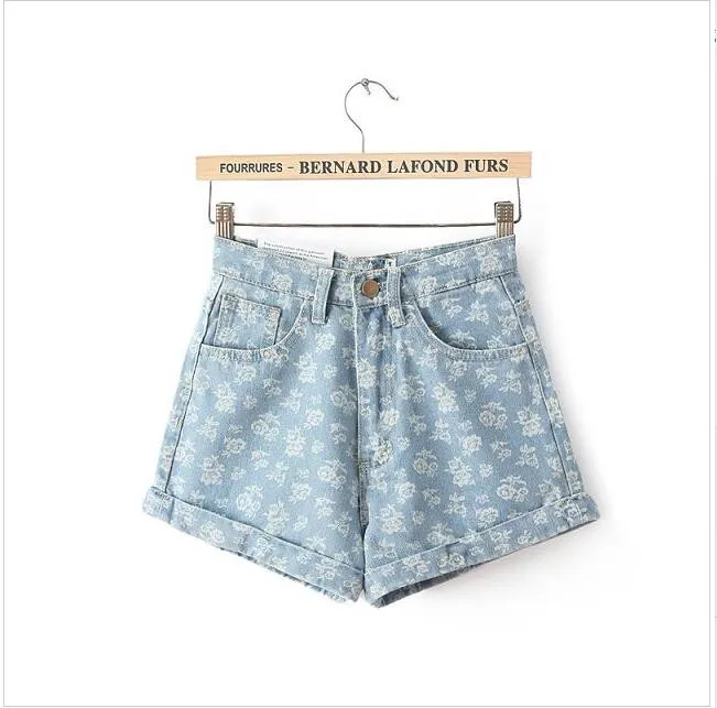

summer new retro wild slim high waist printing denim shorts women, hot shorts casual shorts female