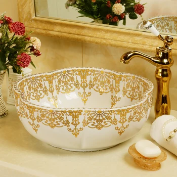 

China Artistic Handmade Ceramic wash basin Lavobo Counter top porcelain flower ceramic wash basin bathroom sink