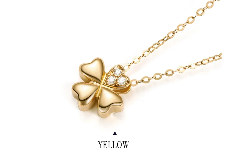 18k Gold Diamond Necklace Pendant Female Women Girl Miss Gift Chain Charm Clover Trendy Party Rose White Yellow drop shipping