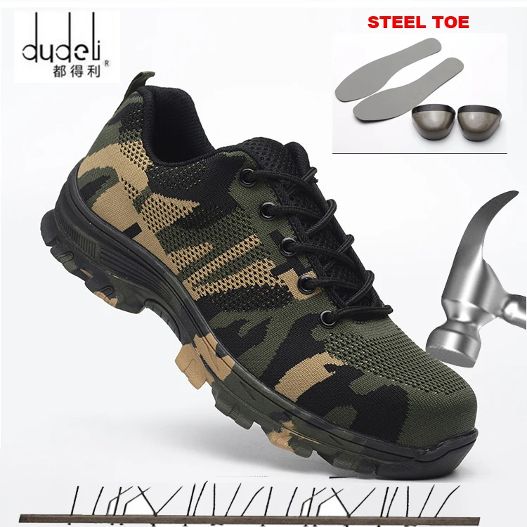 Big Size 36 48 Unisex Safety Shoes Men Work Boots Camouflage Steel Toe ...
