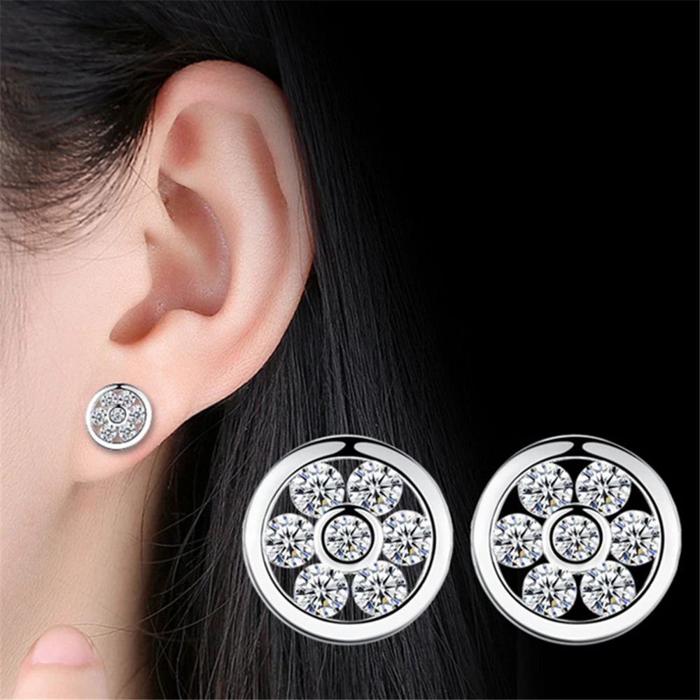 Ladies Luxury AAA Zircon Stud Earrings fantasy rotating circular