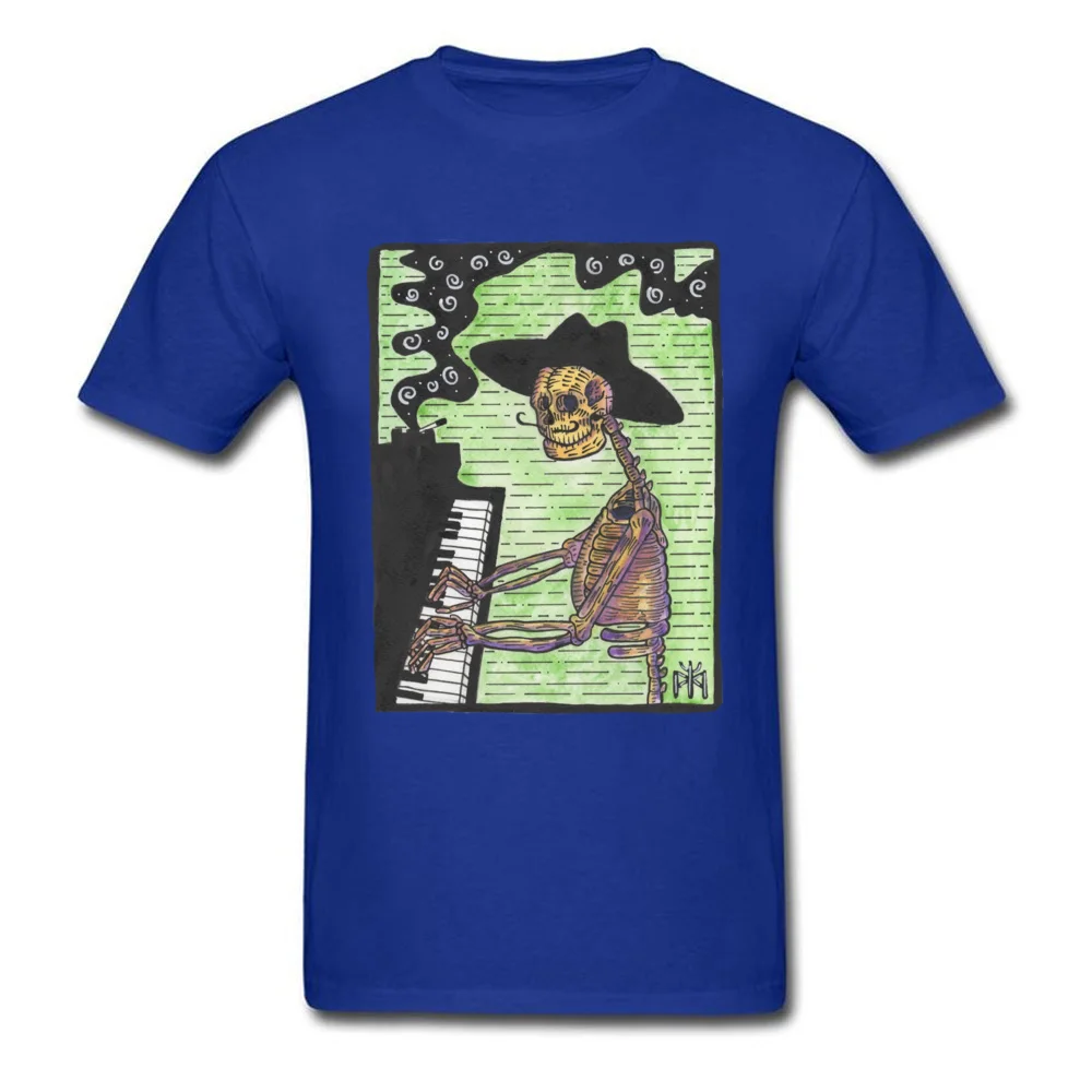 Skeleton Jazz Pianist 2018 New Men Top T-shirts O-Neck Short Sleeve 100% Cotton Tops Shirts Printed On T Shirt Skeleton Jazz Pianist blue
