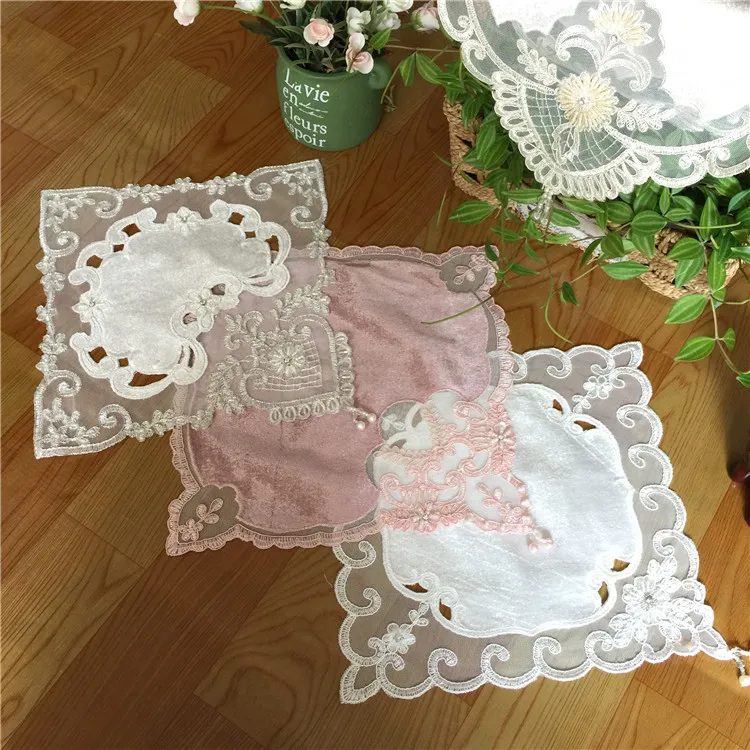

Elegant Embroidery Lace velvet stitching Table Runner Pastoral Fabric Tea tablecloth Luxury Table mat table Cover for decoration