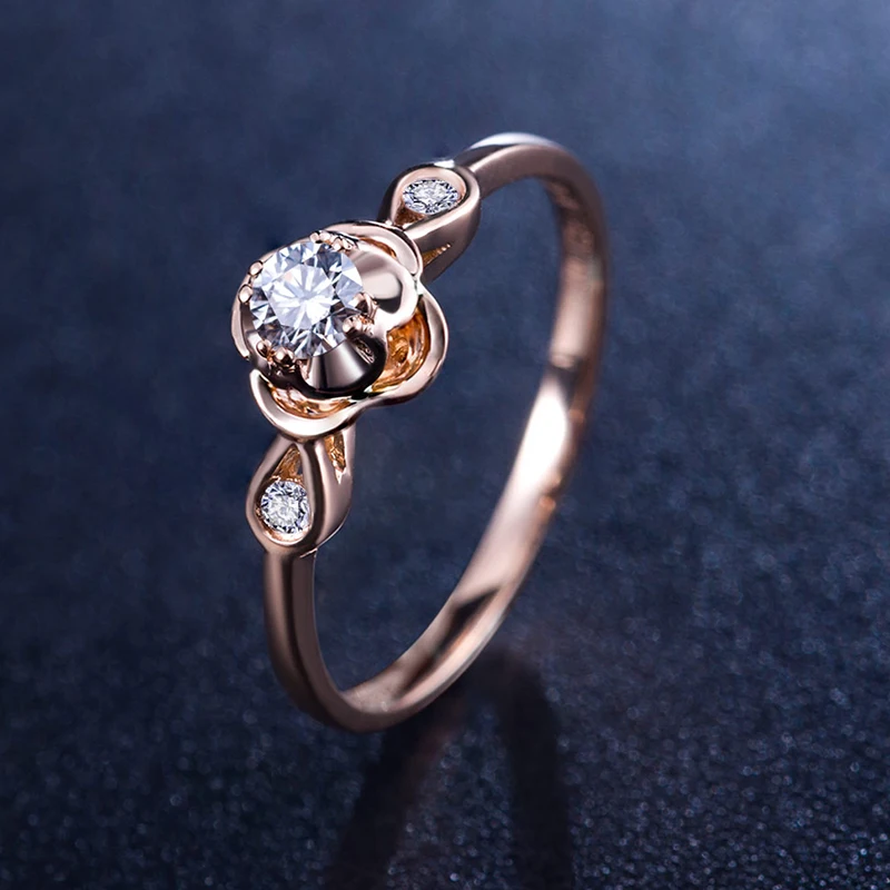 Для женщин Diamond Обручение кольцо 18 К розовое золото 0,1 + 0.03ct натуральный Ювелирные изделия с алмазами обручальное кольцо ручной работы