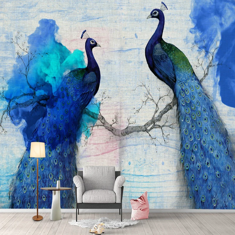 

Custom Photo Wallpaper 3D Blue Peacock Murals European Style Living Room TV Sofa Background Wall Papers For Walls 3 D Home Decor