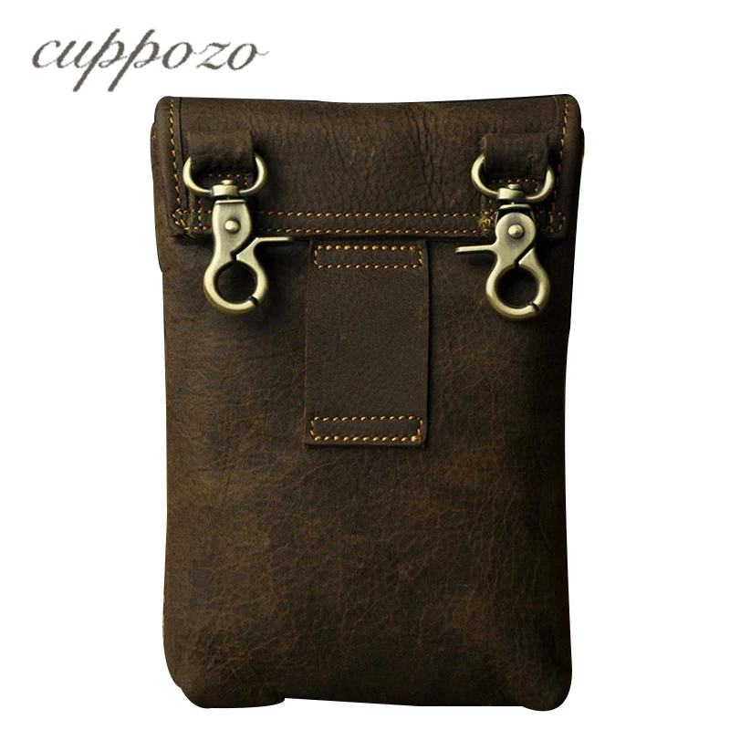 

Cuppozo Retro Genuine Leather Men'S Waist Bag Small Shoulder Messenger Bag Travel Fanny Pack Belt Loops Hip Bum Bag Wallet