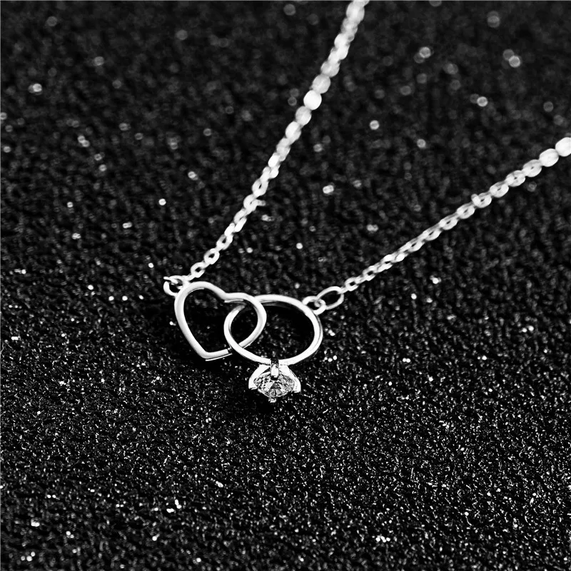 heart diamond-ring necklace woman 100% 925 Sterling silver nacklace Jewellery Clavicle chain for women gift pendant charms