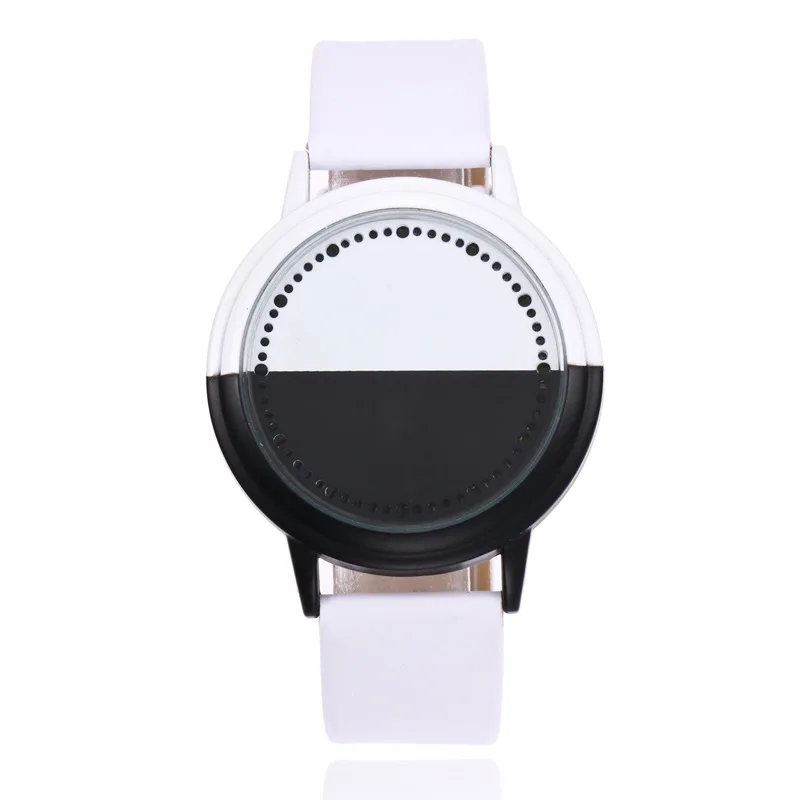 

Fashion Women LED Touch Quartz Wrist Watch Simulation Leather Black White Dial Watch Relogio Feminino