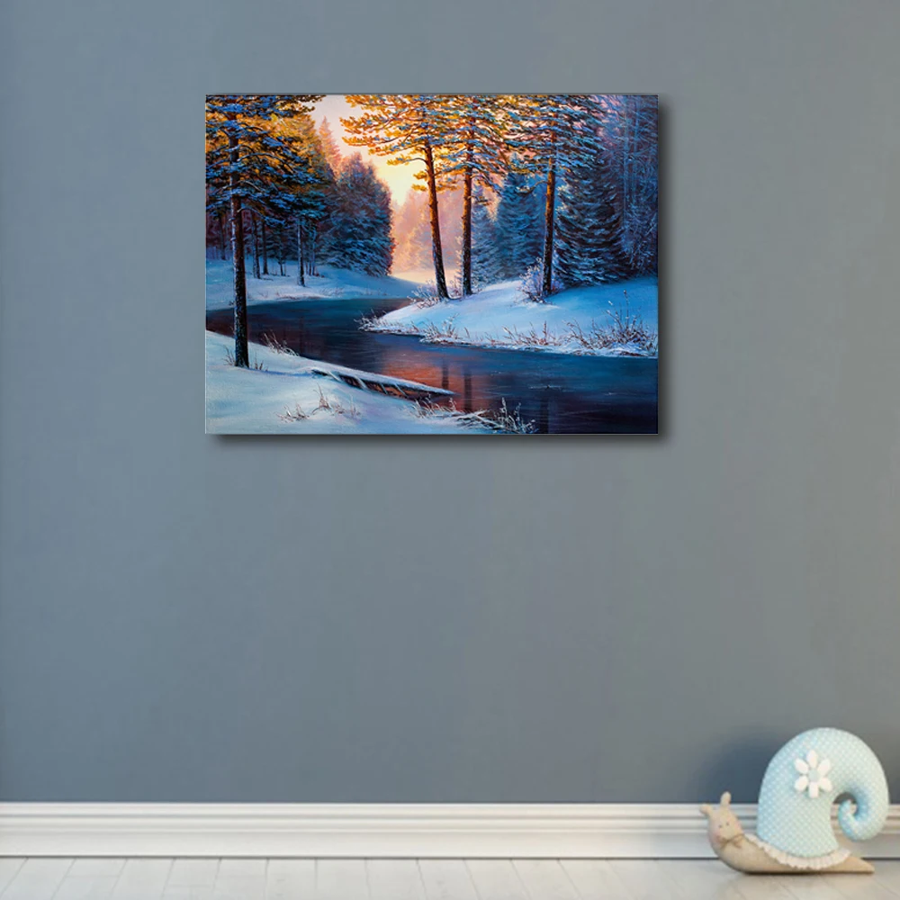 Laeacco Winter Snow River Forests Landscape Modern Art Oils Painting Canvas Posters Prints For Bed Living Room Wall Decoration Laeacco Winter Snow River Forests Landscape Modern Art Oils Painting Canvas Posters Prints For Bed Living Room Wall Decoration