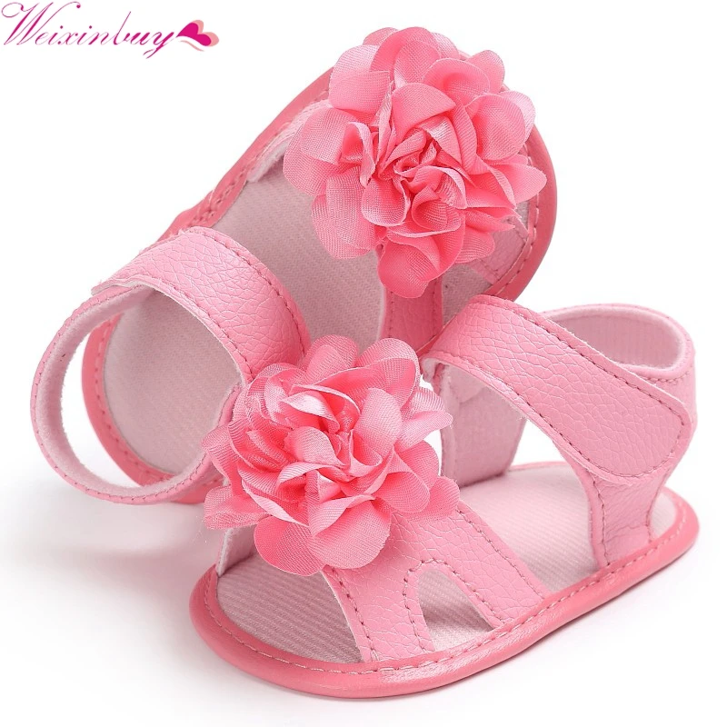 Infant Baby Girl Beach Leather Rubber Sole Sandals Newborn First Walkers Shoes L