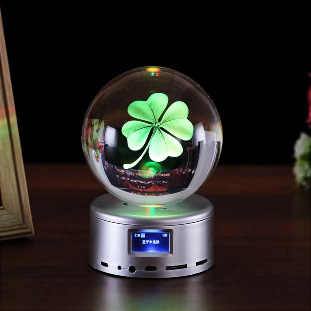 

80 mm Wireless Bluetooth Crystal Ball Music Box Rotate Bluetooth MP4 Base Remote Control Music Box For Valentine's Day