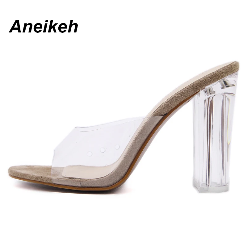 Aneikeh/новые женские босоножки; прозрачные женские босоножки из ПВХ на прозрачном каблуке; пикантные Прозрачные Высокие каблуки; Летние босоножки; Туфли-лодочки; размеры 41-42