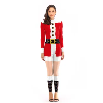

Cosplay Christmas Santa Claus green Elk Gift Stripe Elf 3D Print Lycra Stretch Jumpsuits for adult Bodysuit Christmas Costumes