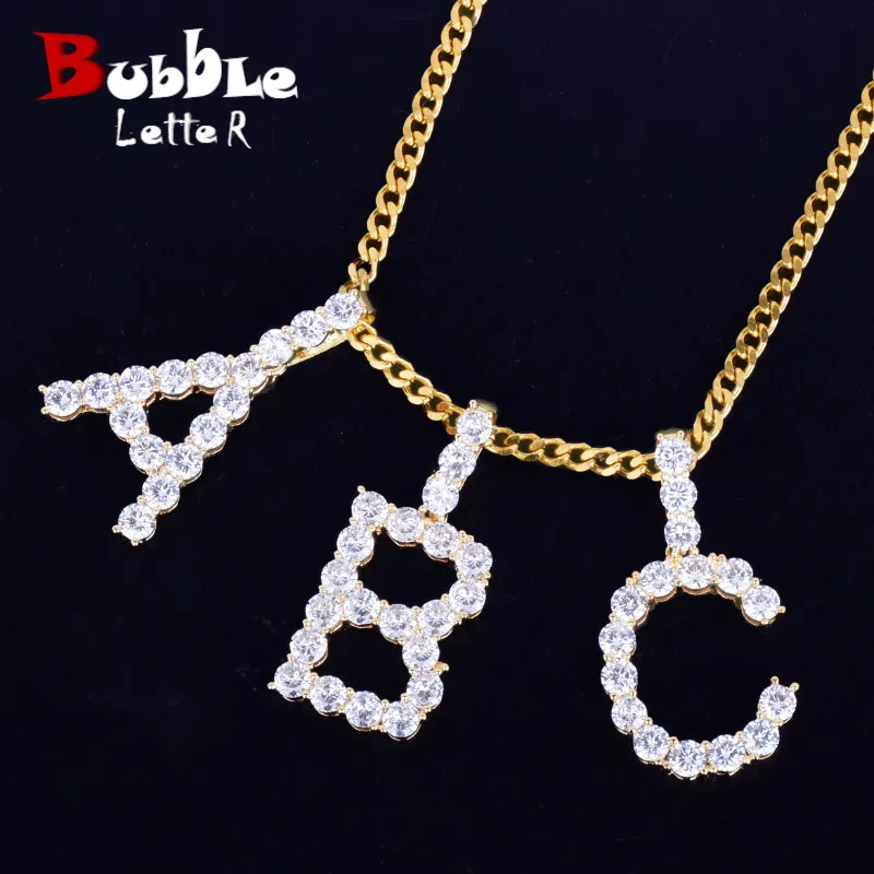 

Zircon Tennis Letters Necklaces & Pendant Custom Name Charm For Men/Women Gold Silver Fashiom Hip Hop Jewelry with Cuban chain