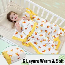 ФОТО 6 Layers Cotton Muslin Baby Blanket Swaddles Bedding  Autumn  Winter Cartoon Cute Infant Bath Towel Kids Quilt Size 4747